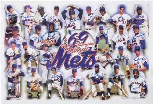 1969 New York Mets Team Signed Litho With 28 Signatures (JSA)